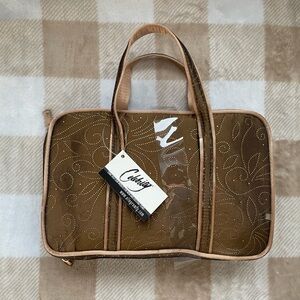 Brown Embroidered Travel Organizer Tote Bag